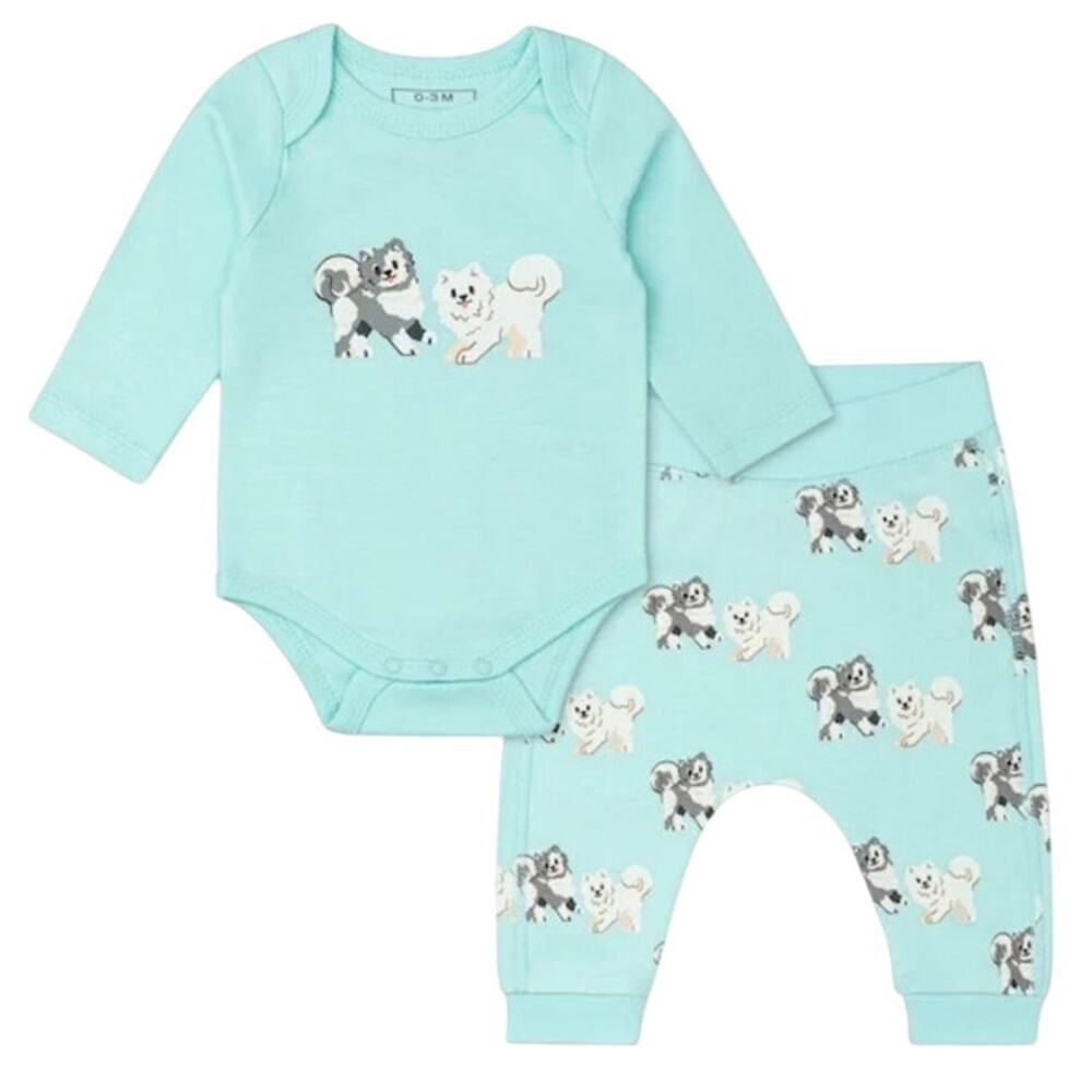 Paris Hilton x Monica + Andy Organic Cotton Blue Dogs Set Size Newborn 3-6 M